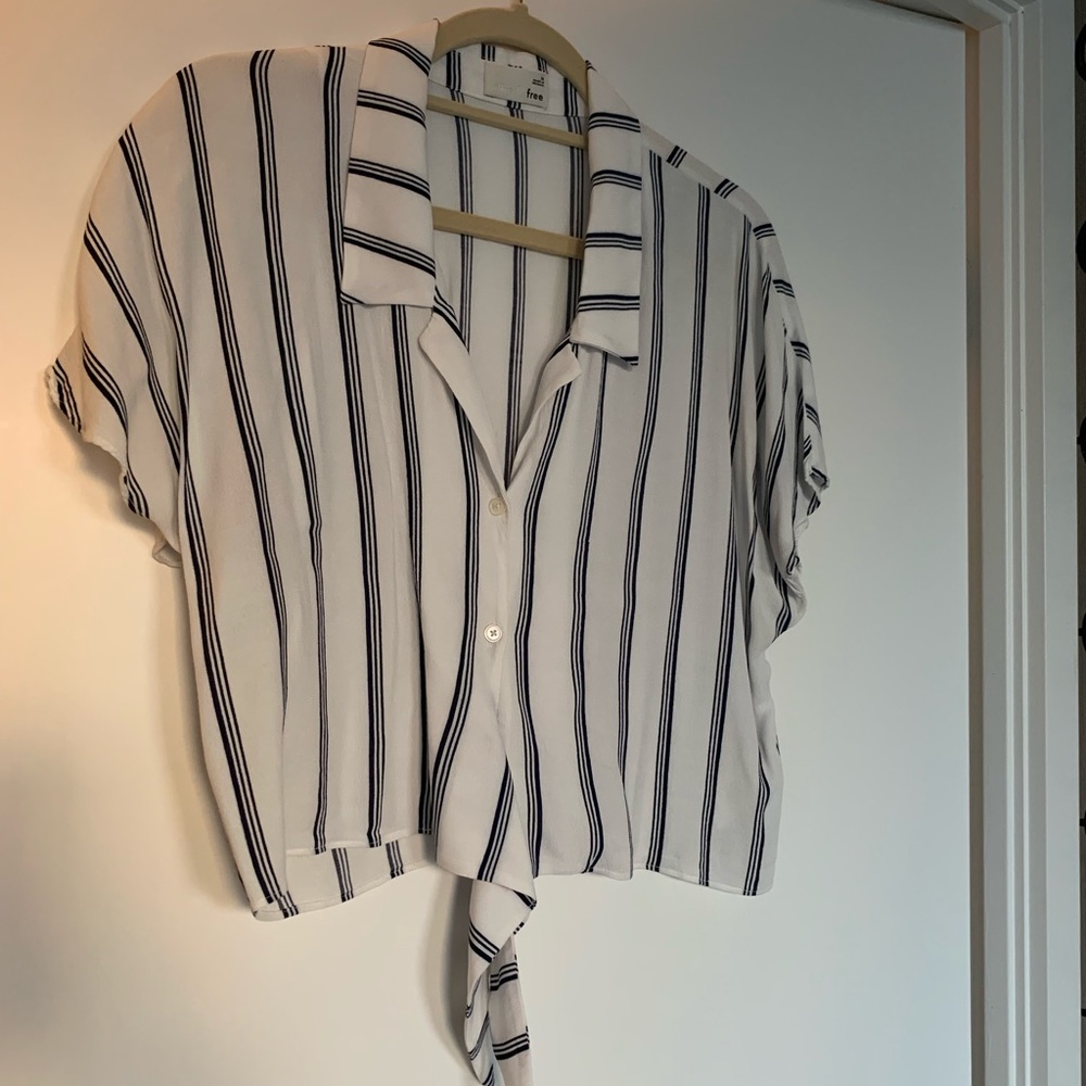 Aritzia Wilfred Tie Front Blue/White Striped Blouse - Size M